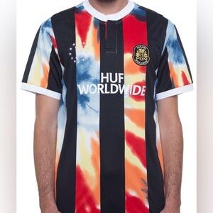 HUF Worldwide Soccer Jersey Blokecore Graphic Streetwear Skate Y2K Shirt Medium